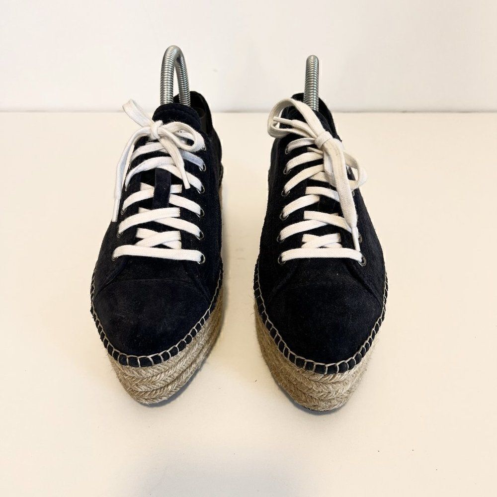 Miu Miu Blue Suede Lace Up Espadrille Platform Creeper Sneakers - Picture 3 of 9